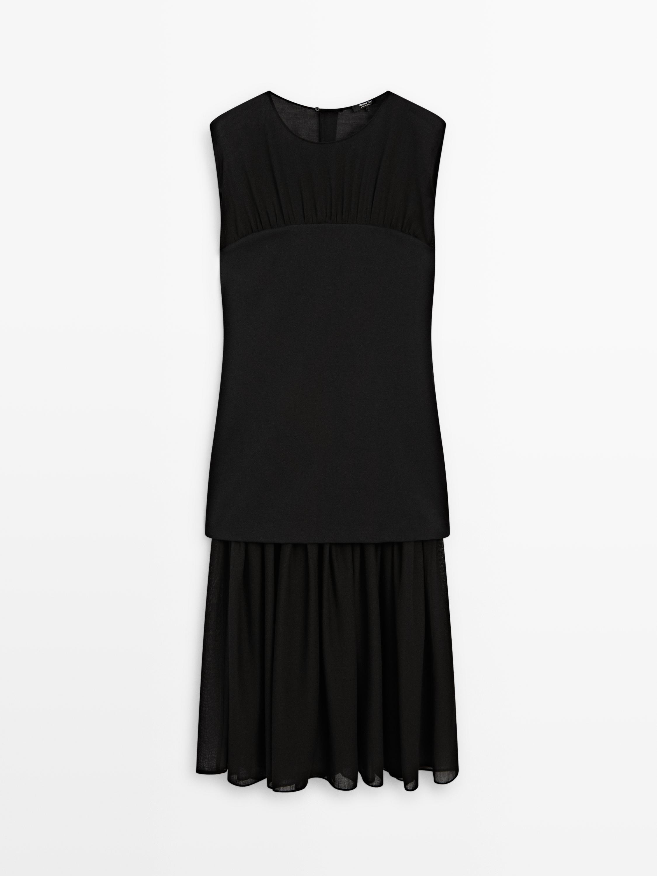 Contrast semi-sheer midi dress